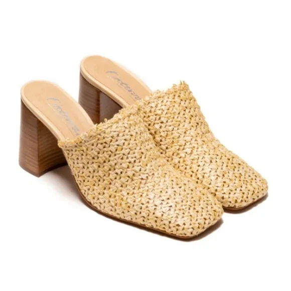L'Intervalle Elzira Beige Rafia mules - Picture 2 of 11